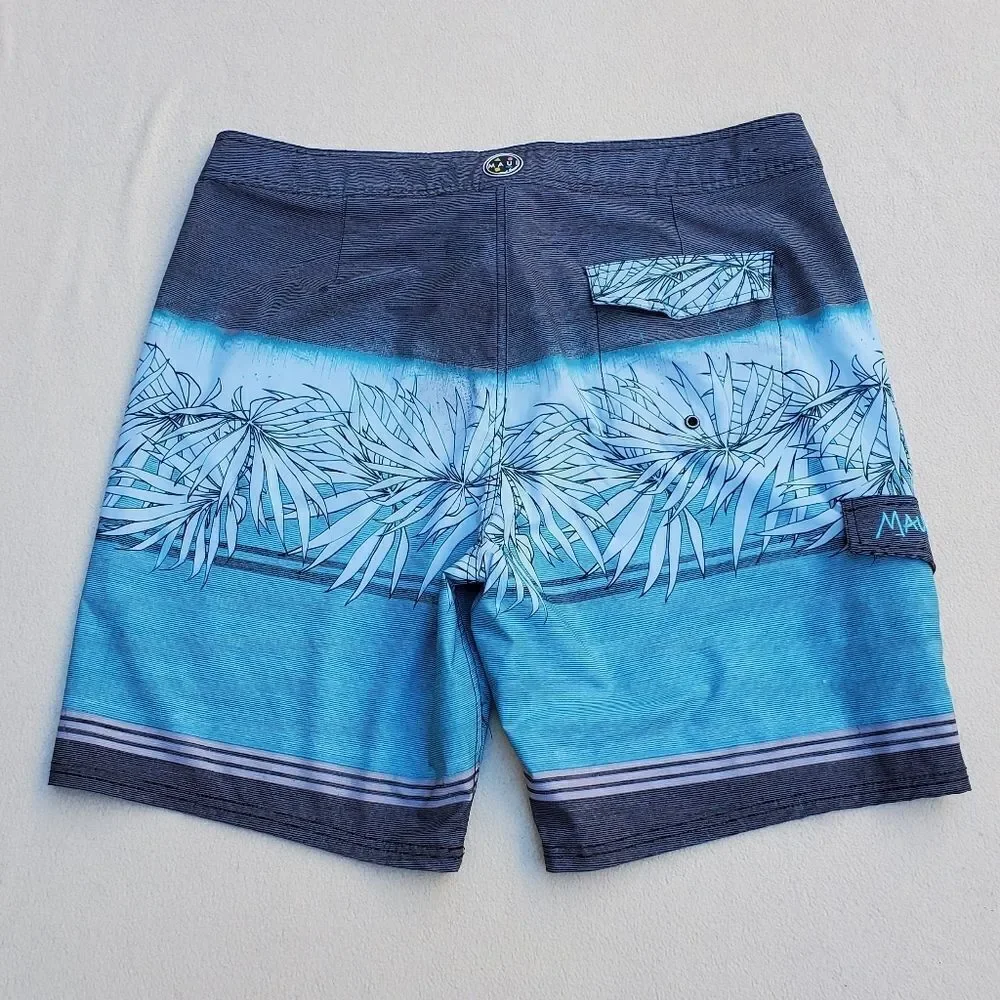 Maui and Sons blue gray and black board shorts